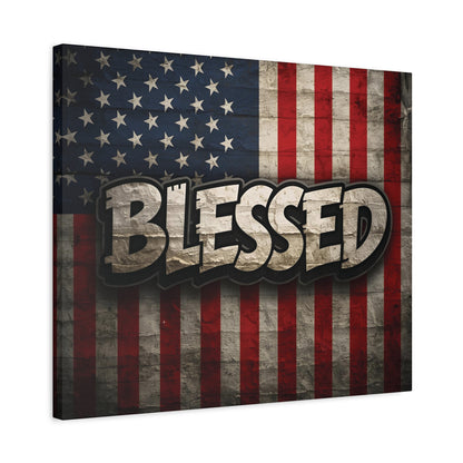 Blessed Vintage American Flag Canvas Wall Art - Patriotic Home Decor