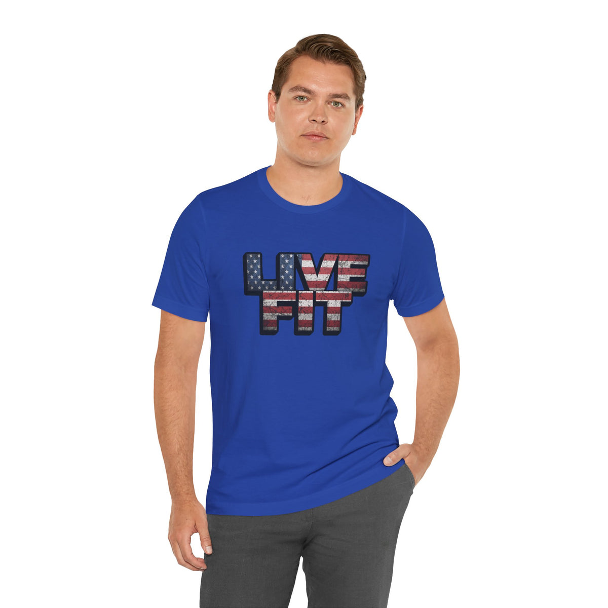 LIVE FIT Patriotic T-Shirt - American Flag Red White Blue - Unisex Fitness Tee