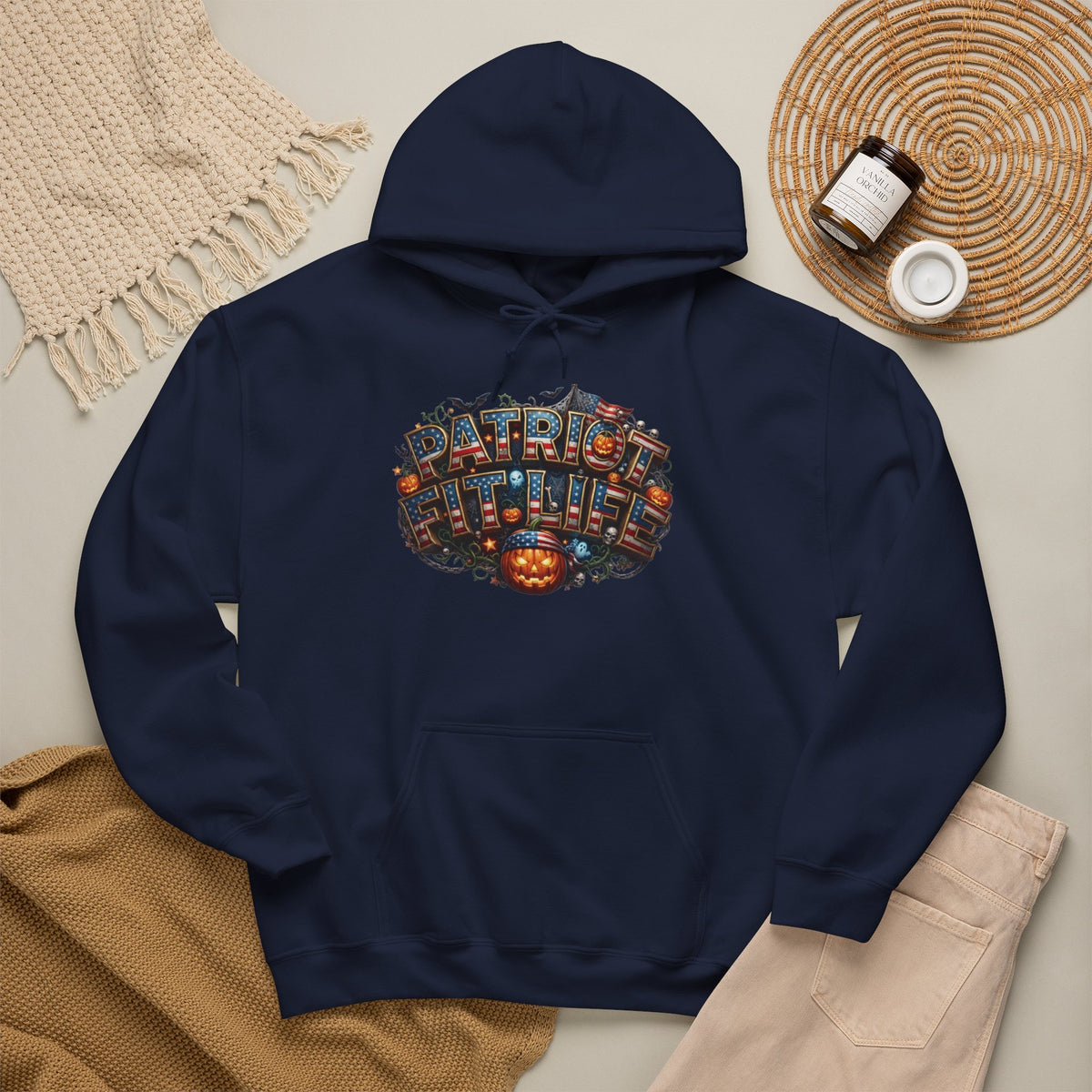 Patriot Fit Life Halloween Pumpkin Haunted House Hoodie - Vintage Spooky Scene