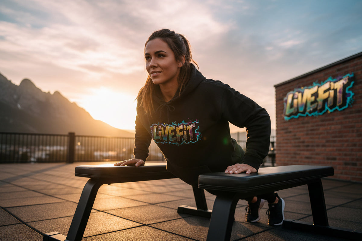LIVE FIT Hoodie - Unisex Heavy Blend Sweatshirt - Fitness Gym Wear - Workout Apparel - S-5XL