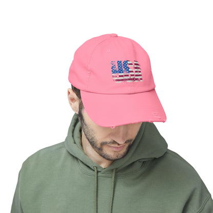 USA Distressed Flag Cap - Unisex Cotton Twill Hat - Patriotic Headwear