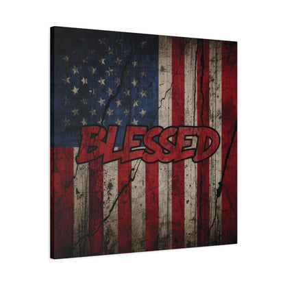 Blessed Canvas Wall Art - Vintage American Flag - Gallery Wrapped - Patriotic Americana Decor - Rustic Flag Art - 35 Sizes