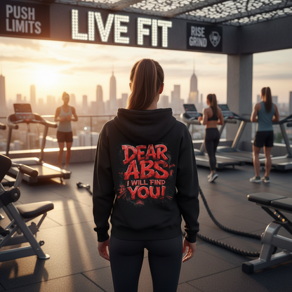 Dear Abs I Will Find You! - French Terry Hoodie - Funny Fitness Sweatshirt - Unisex S-5XL