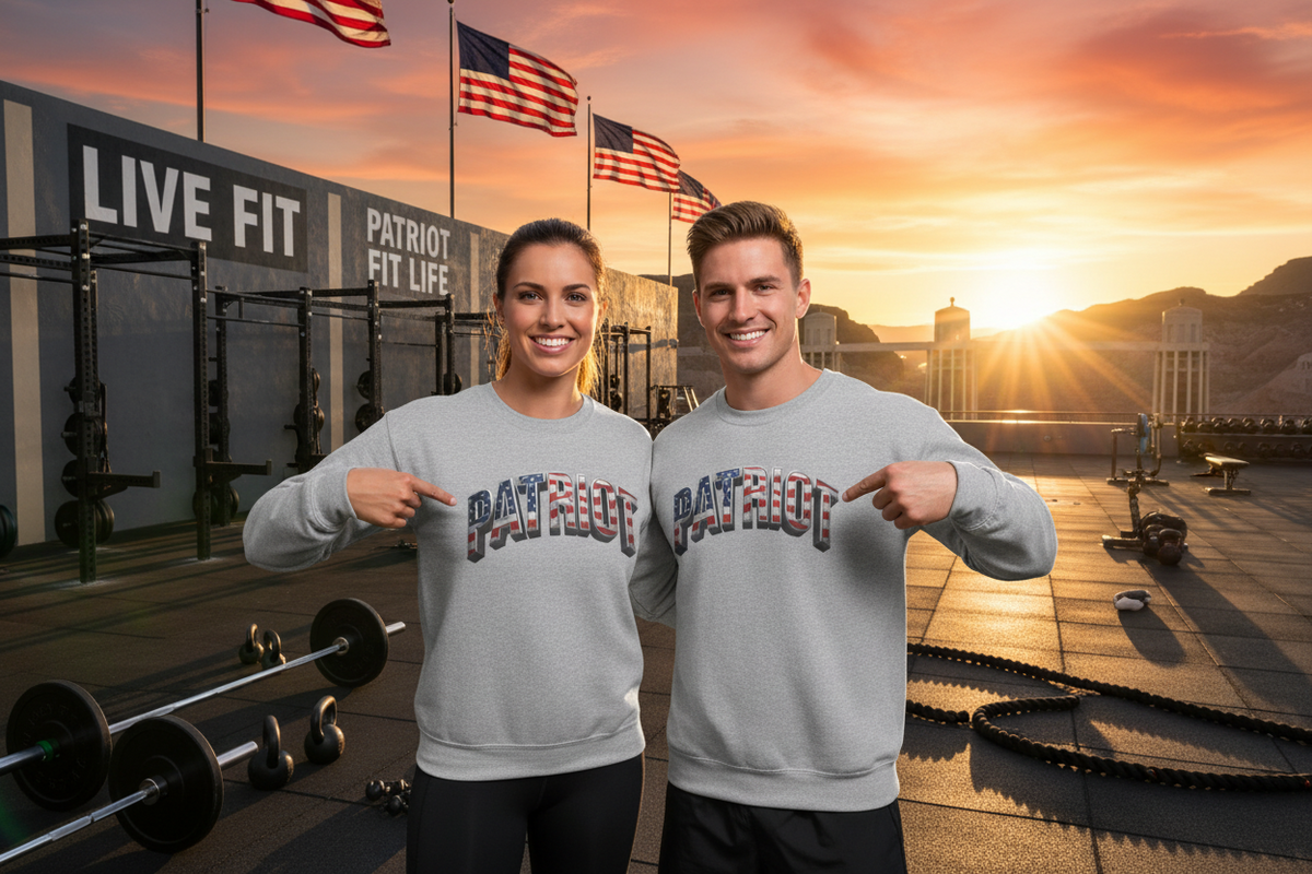 Patriot Fit Life Crewneck Sweatshirt - Arched American Flag 'PATRIOT' Graphic | Unisex S-4XL