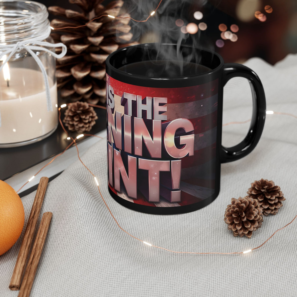The Turning Point Black Ceramic Mug - Motivational American Flag Design