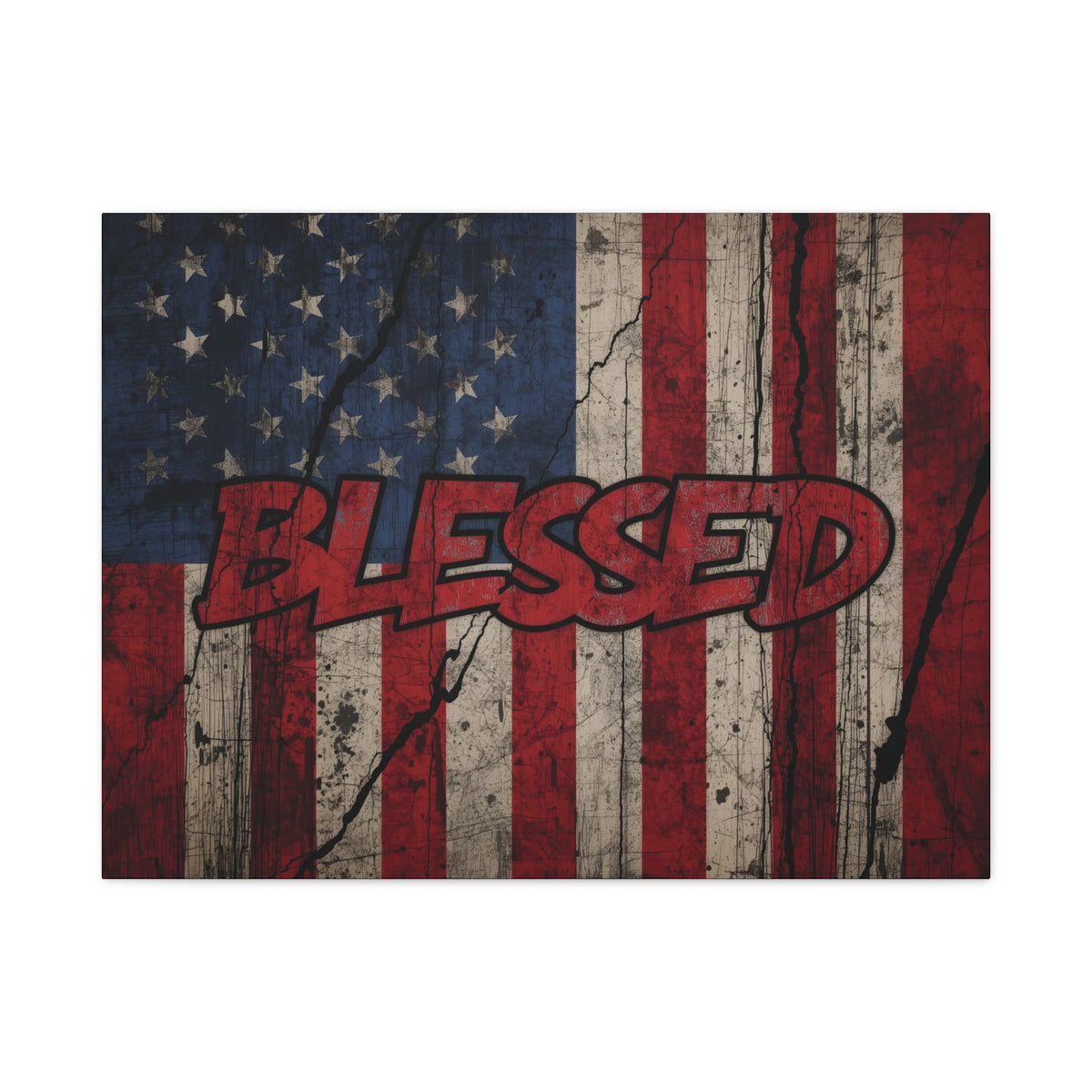 Blessed Canvas Wall Art - Vintage American Flag - Gallery Wrapped - Patriotic Americana Decor - Rustic Flag Art - 35 Sizes