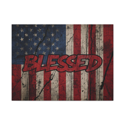 Blessed Canvas Wall Art - Vintage American Flag - Gallery Wrapped - Patriotic Americana Decor - Rustic Flag Art - 35 Sizes