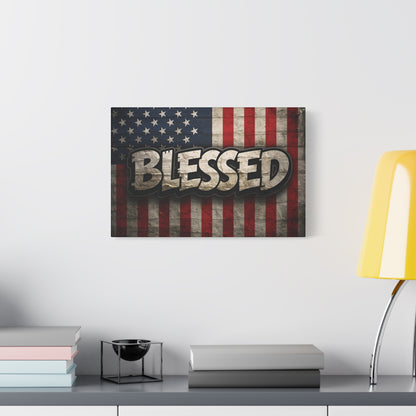 Blessed Vintage American Flag Canvas Wall Art - Patriotic Home Decor