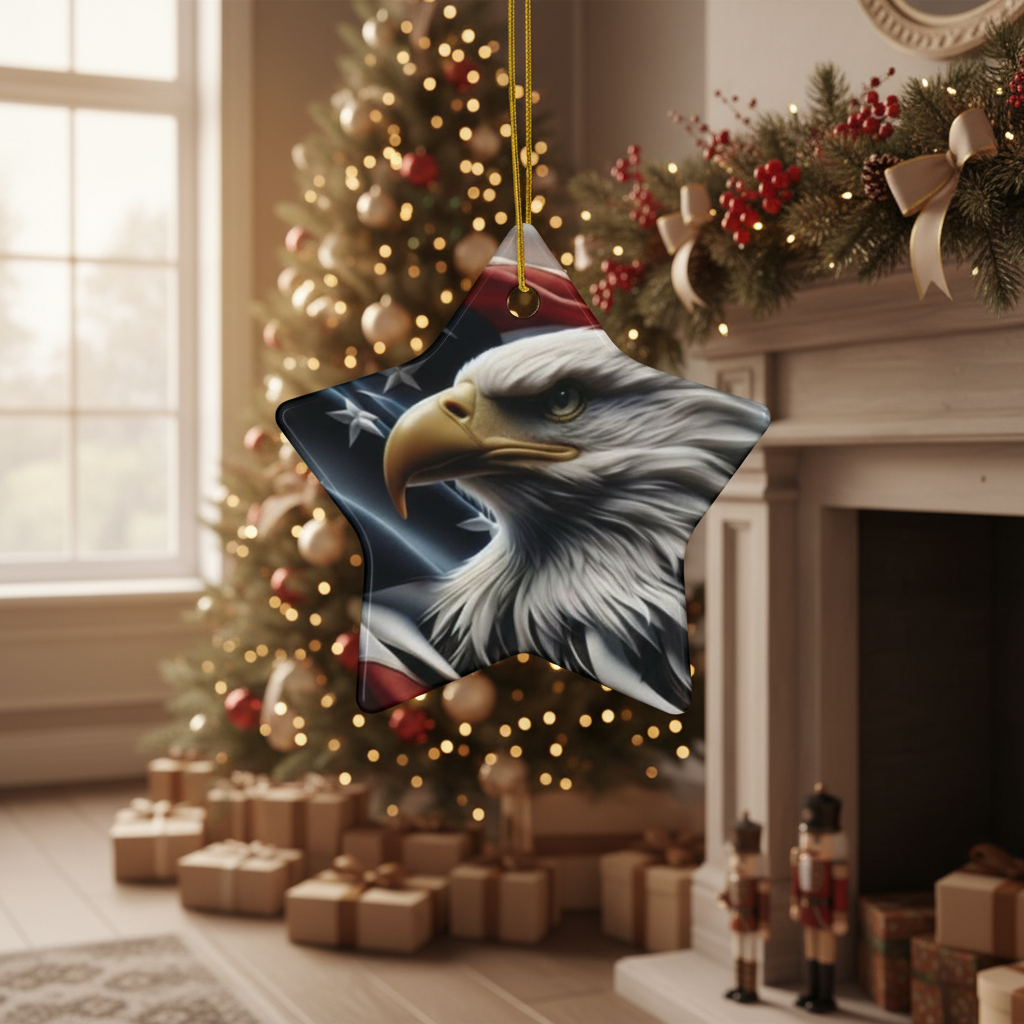 Patriotic Eagle Ornaments - American Flag Backdrop - 2 Sided Same Pic -