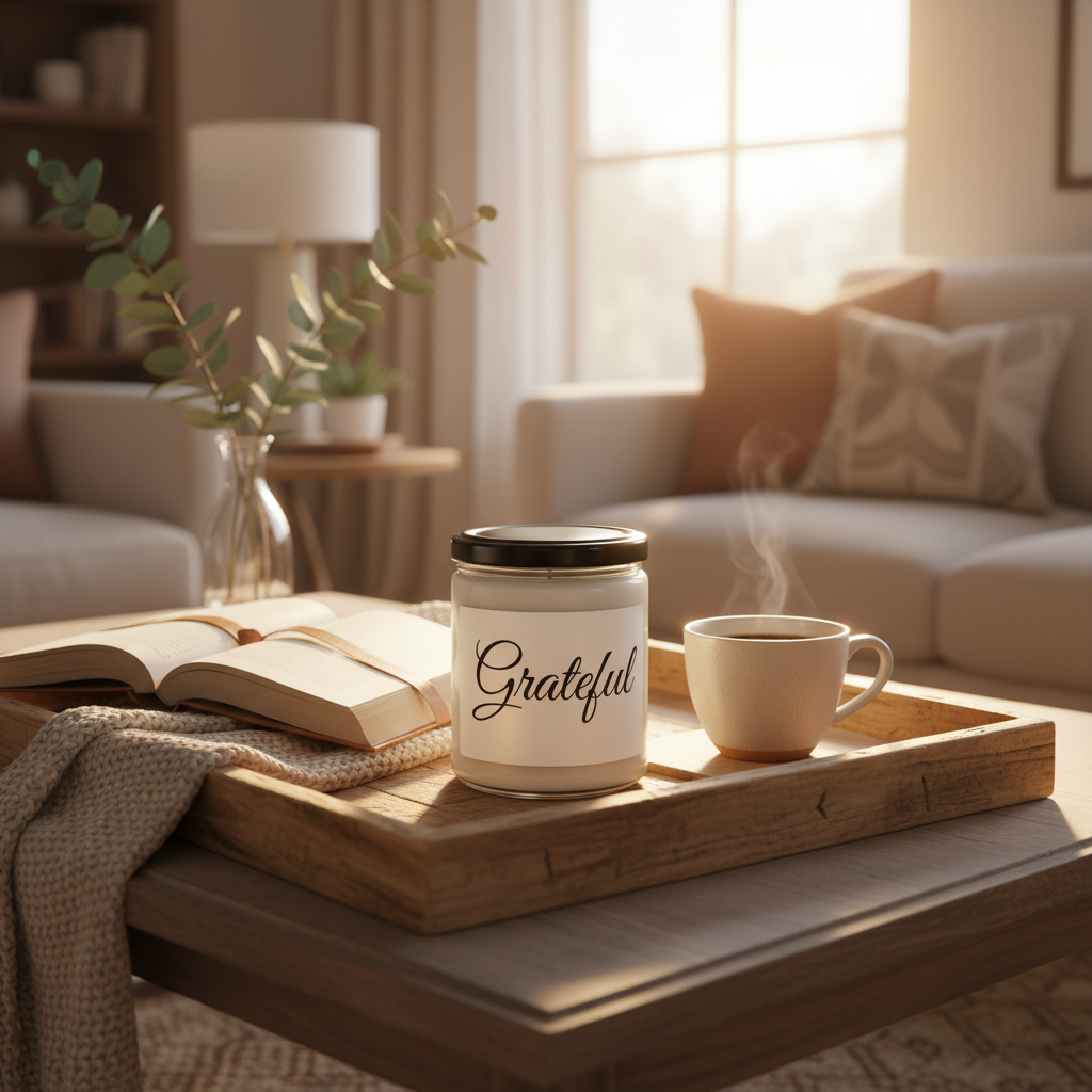 Grateful Print Scented Soy Candle - 9oz - Relaxing Home Decor - Holiday Gift - Cozy Atmosphere - Multiple Scents