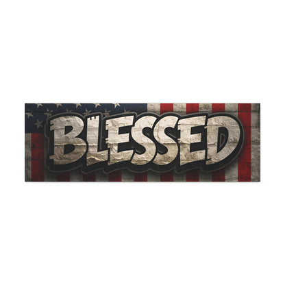 Blessed Vintage American Flag Canvas Wall Art - Patriotic Home Decor