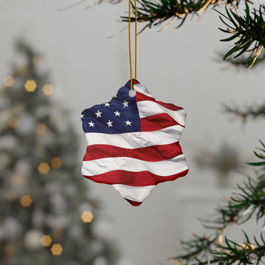 Patriotic - American Flag - Red White & Blue - Ceramic Ornaments - 2-Sided Holiday Decor -  Set of 1, 3, 5, or 10