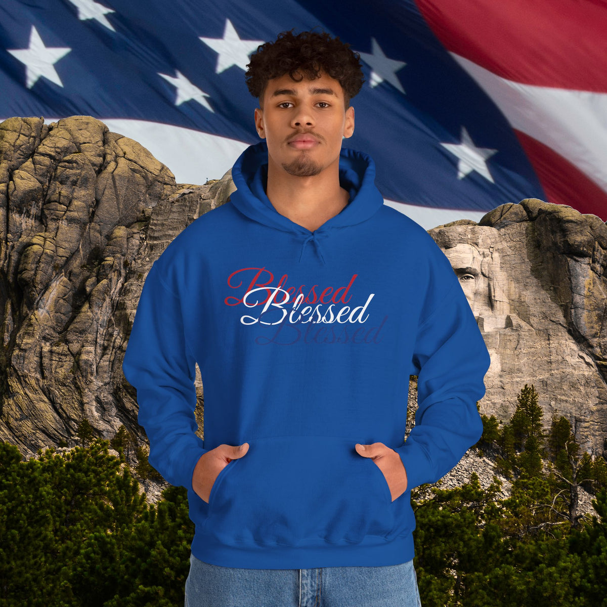 Blessed Hoodie - Patriotic Red White Blue - Unisex Pullover - Front & Back Print - S-5XL