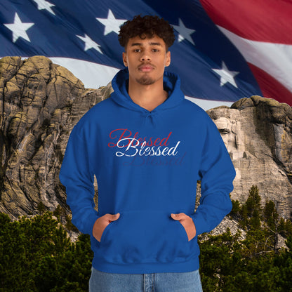 Blessed Hoodie - Patriotic Red White Blue - Unisex Pullover - Front & Back Print - S-5XL