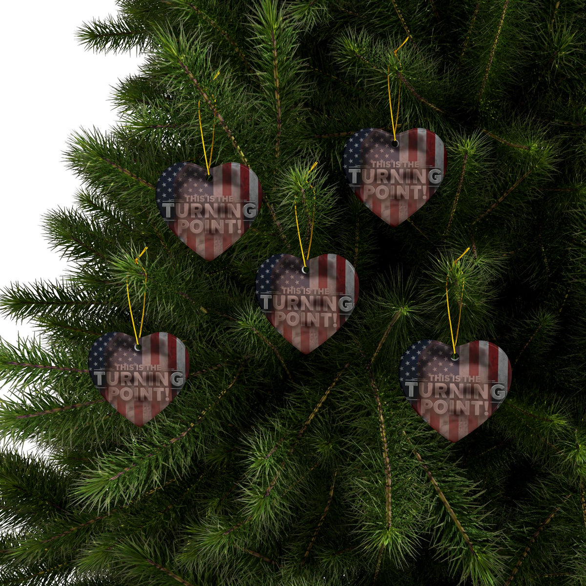 Patriotic Ceramic Ornaments - Charlie Kirk Inspired - This Is The Turning Point! - American Flag Backdrop