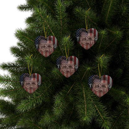 Patriotic Ceramic Ornaments - Charlie Kirk Inspired - This Is The Turning Point! - American Flag Backdrop