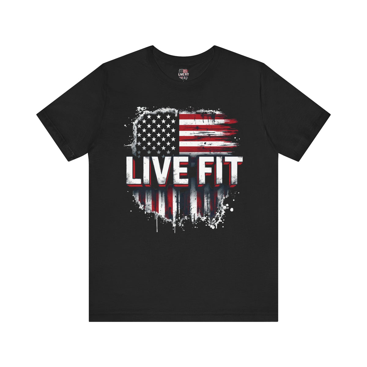 LIVE FIT American Flag T-Shirt - Patriotic Fitness Tee - Distressed USA Flag Design