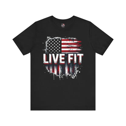 LIVE FIT American Flag T-Shirt - Patriotic Fitness Tee - Distressed USA Flag Design