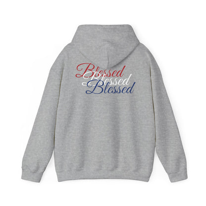 Blessed Hoodie - Patriotic Red White Blue - Unisex Pullover - Front & Back Print - S-5XL
