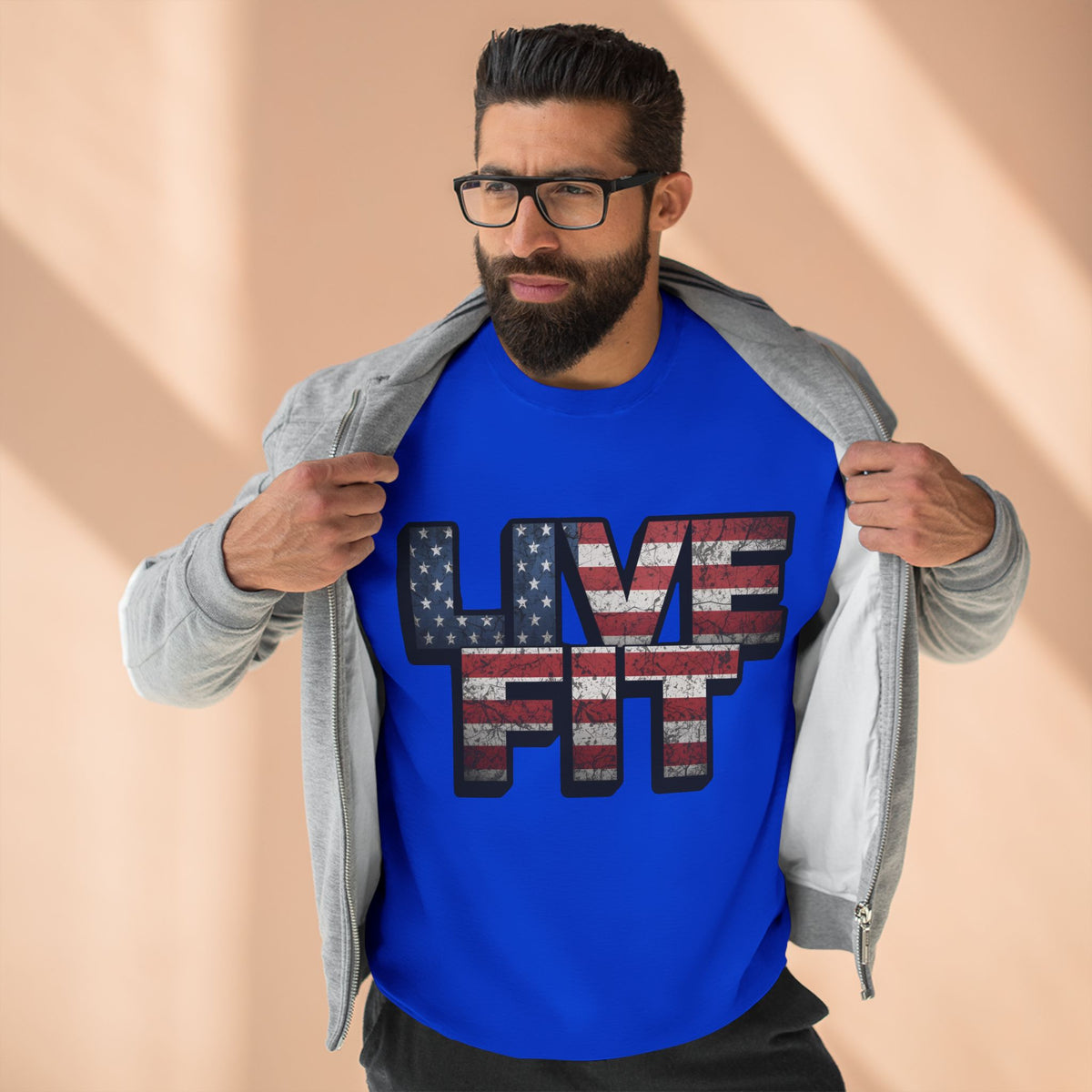 Patriotic Fitness Sweatshirt - American Flag LIVE FIT Design - Red White Blue Crewneck - Unisex S-3XL