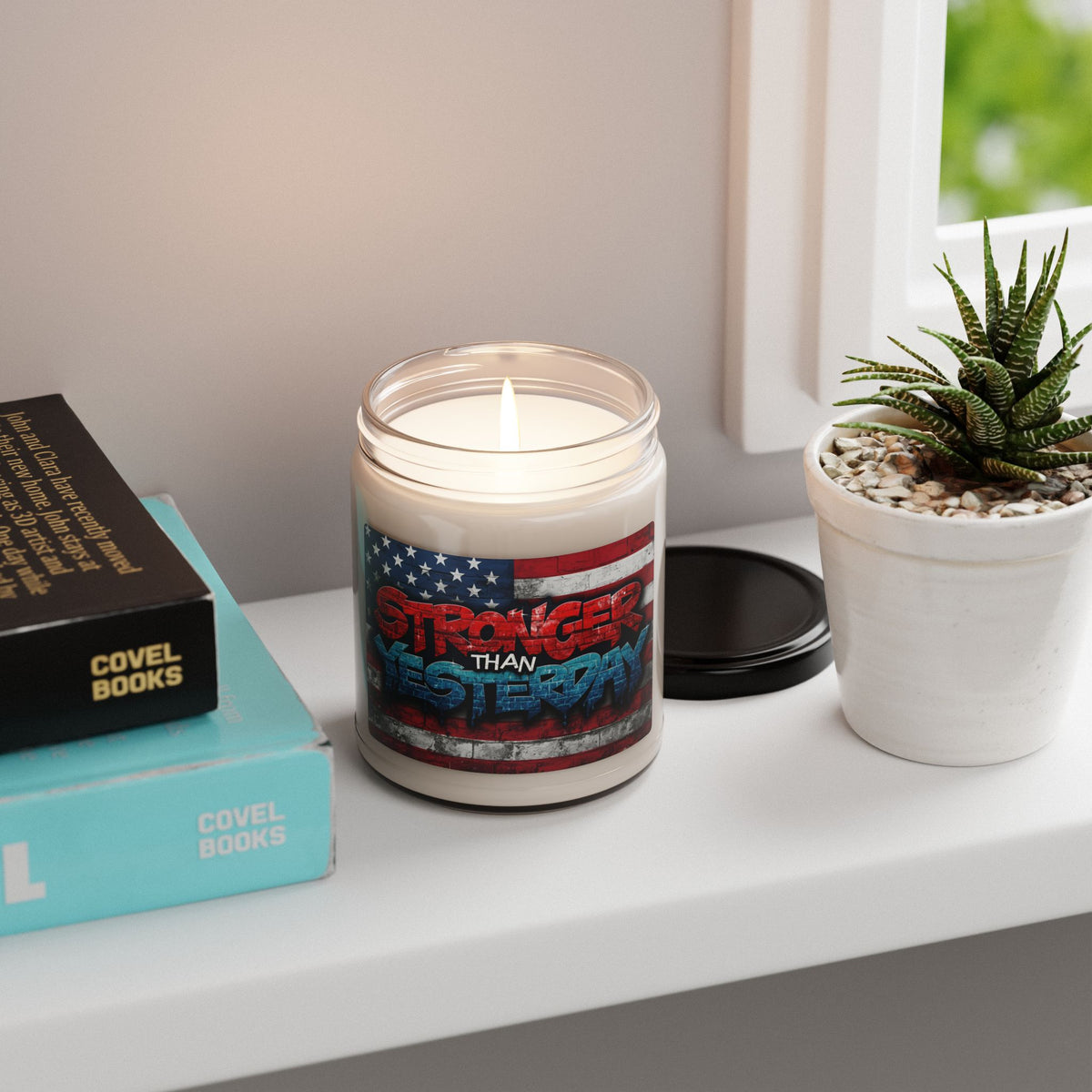 Stronger Than Yesterday Scented Soy Candle - 9oz - Patriotic American Flag - Motivational Fitness Gift - 9 Scents