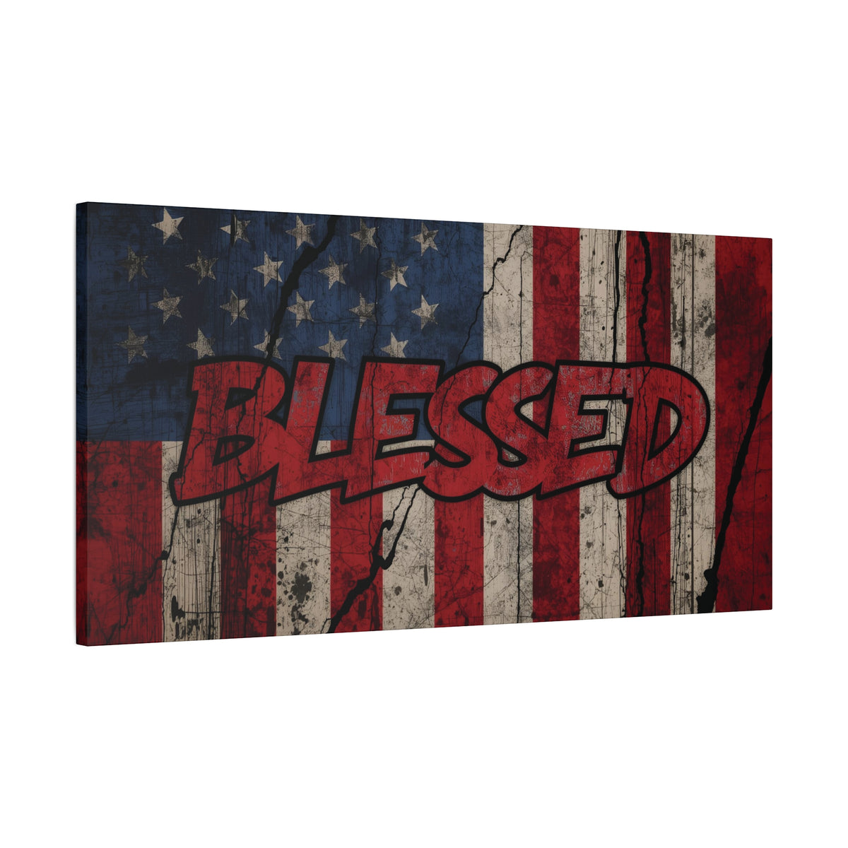 Blessed Canvas Wall Art - Vintage American Flag - Gallery Wrapped - Patriotic Americana Decor - Rustic Flag Art - 35 Sizes