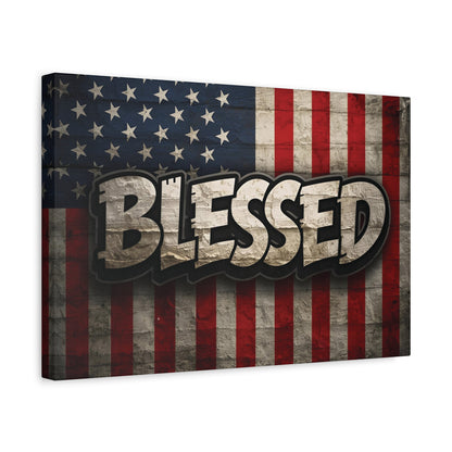 Blessed Vintage American Flag Canvas Wall Art - Patriotic Home Decor