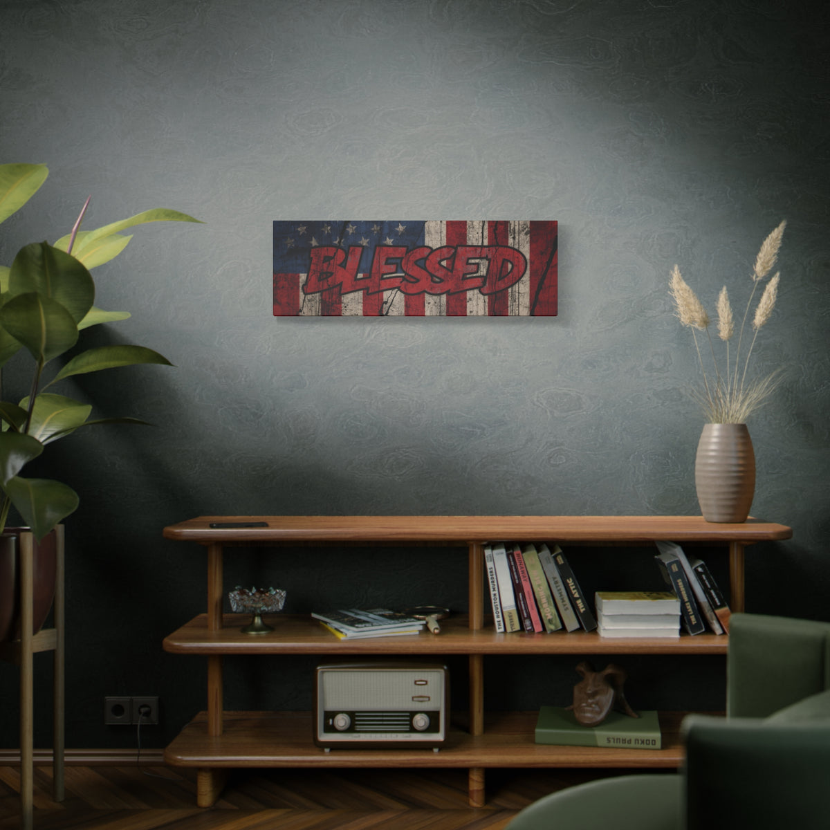Blessed Canvas Wall Art - Vintage American Flag - Gallery Wrapped - Patriotic Americana Decor - Rustic Flag Art - 35 Sizes