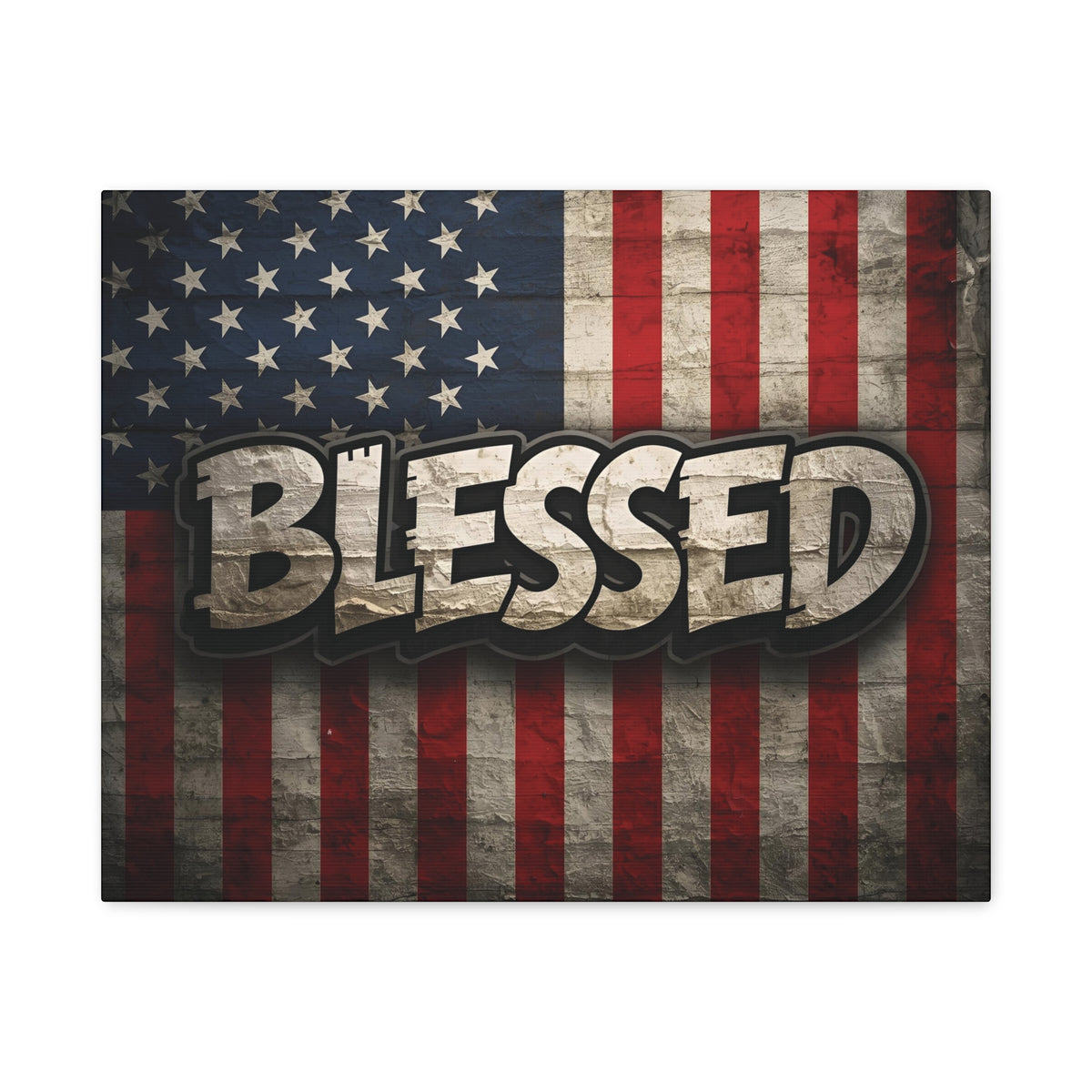 Blessed Vintage American Flag Canvas Wall Art - Patriotic Home Decor