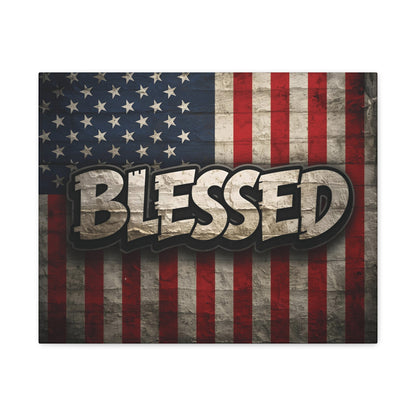 Blessed Vintage American Flag Canvas Wall Art - Patriotic Home Decor
