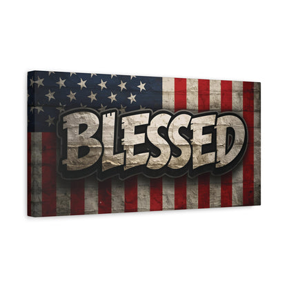 Blessed Vintage American Flag Canvas Wall Art - Patriotic Home Decor