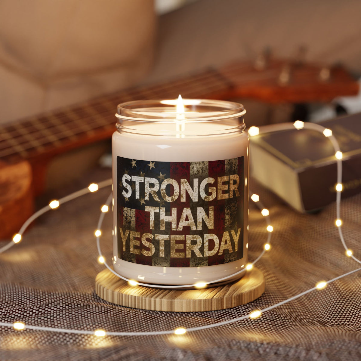 Stronger Than Yesterday Scented Soy Candle - 9oz - Patriotic American Flag - Motivational Home Decor Gift
