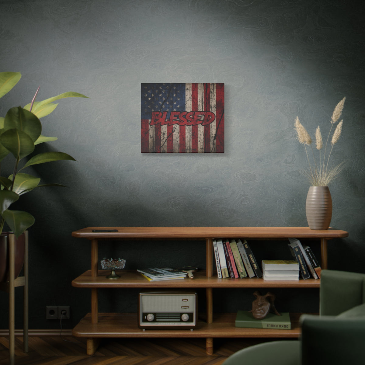 Blessed Canvas Wall Art - Vintage American Flag - Gallery Wrapped - Patriotic Americana Decor - Rustic Flag Art - 35 Sizes