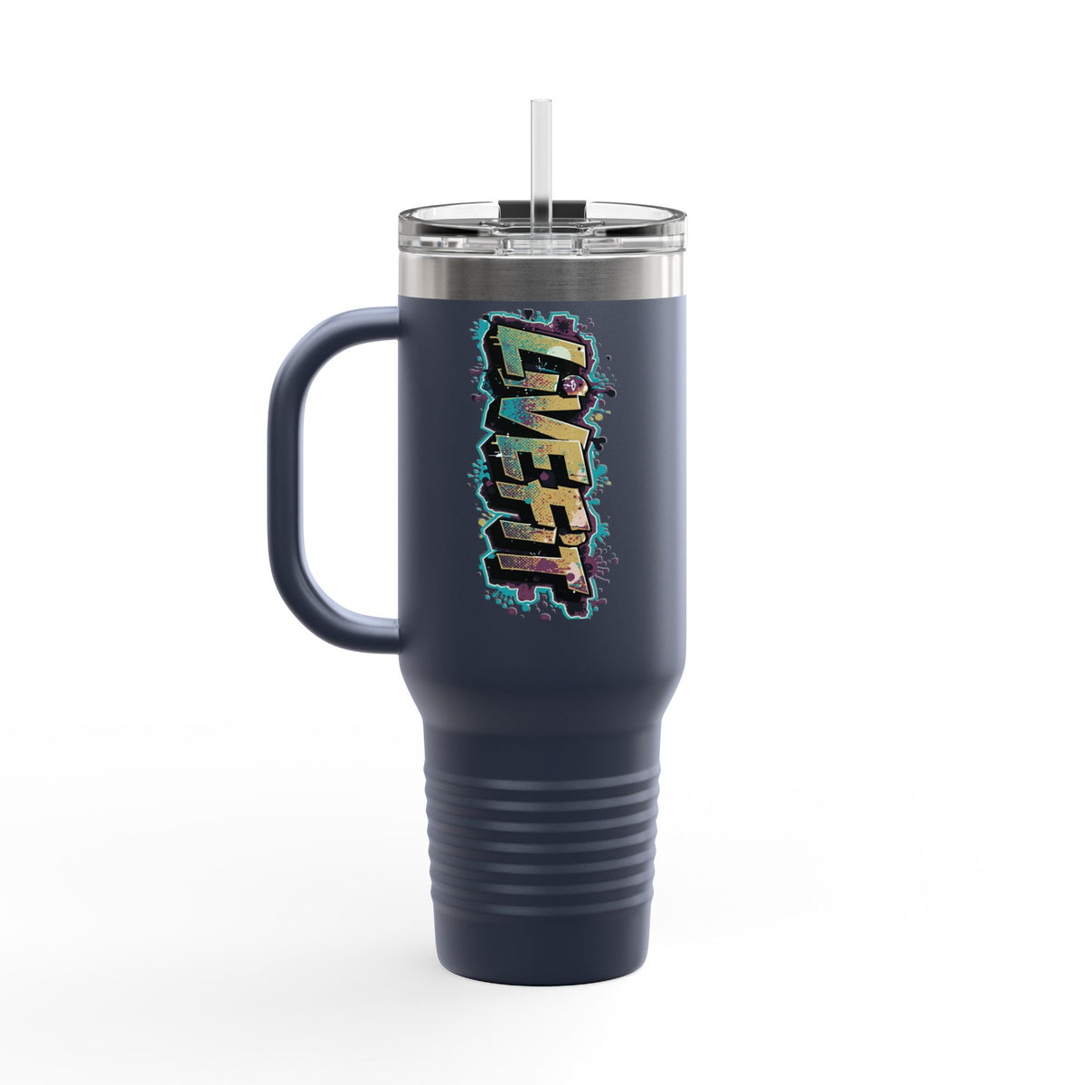 Insulated Travel Mug - Live Fit - 40oz Fitness Water Bottle - Gym Coffee Cup - Durable Travel Tumbler - Motivational Drinkware