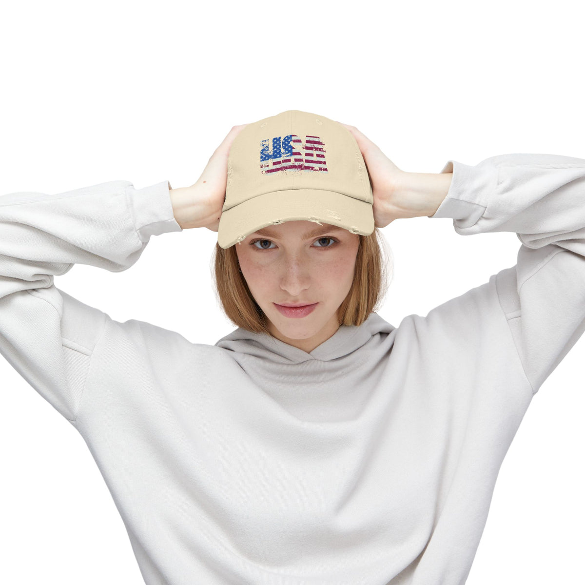 USA Distressed Flag Cap - Unisex Cotton Twill Hat - Patriotic Headwear