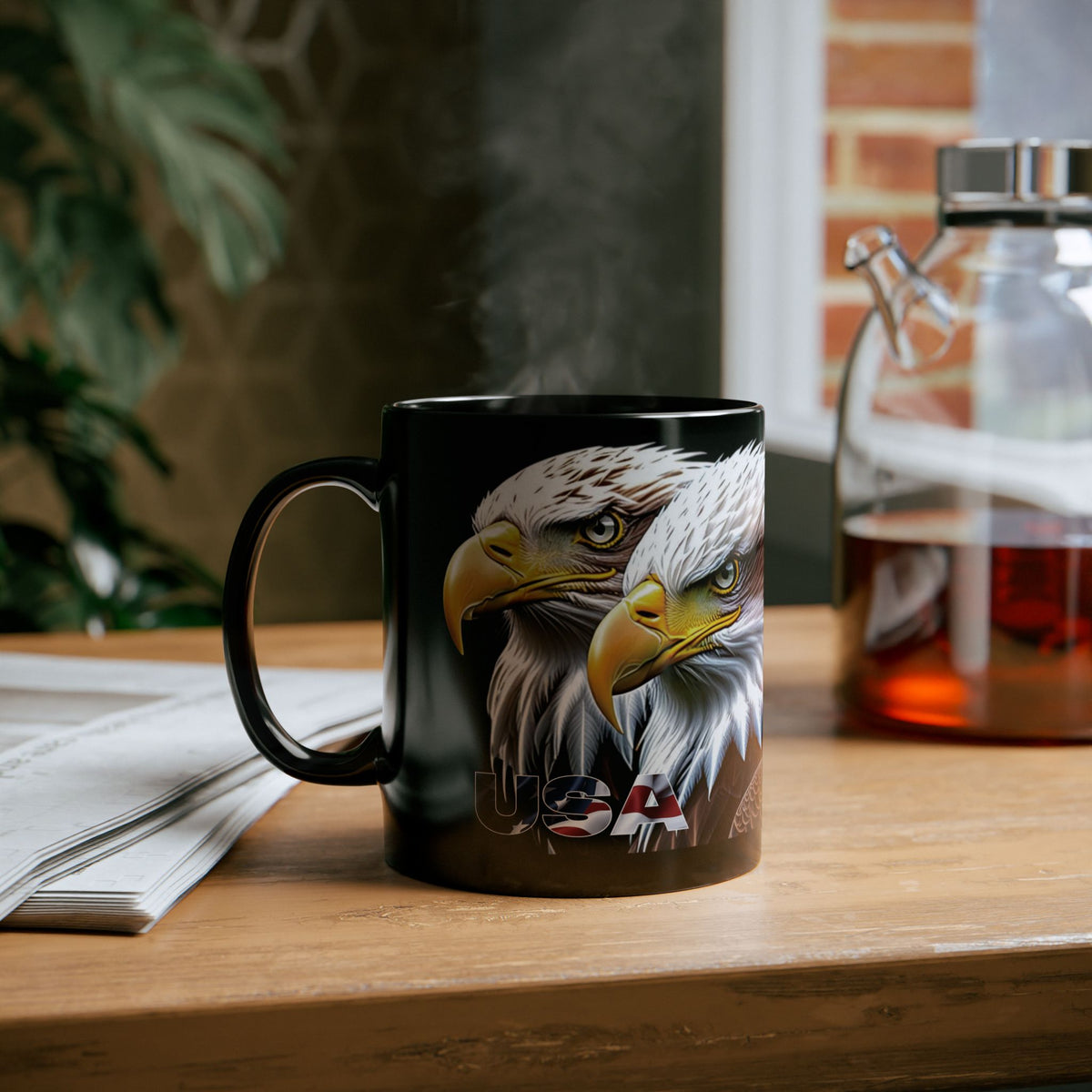 Majestic USA Bald Eagle Black Mug - Patriotic Wildlife Design - 11oz/15oz