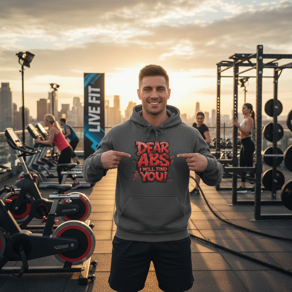 Dear Abs I Will Find You! - French Terry Hoodie - Funny Fitness Sweatshirt - Unisex S-5XL