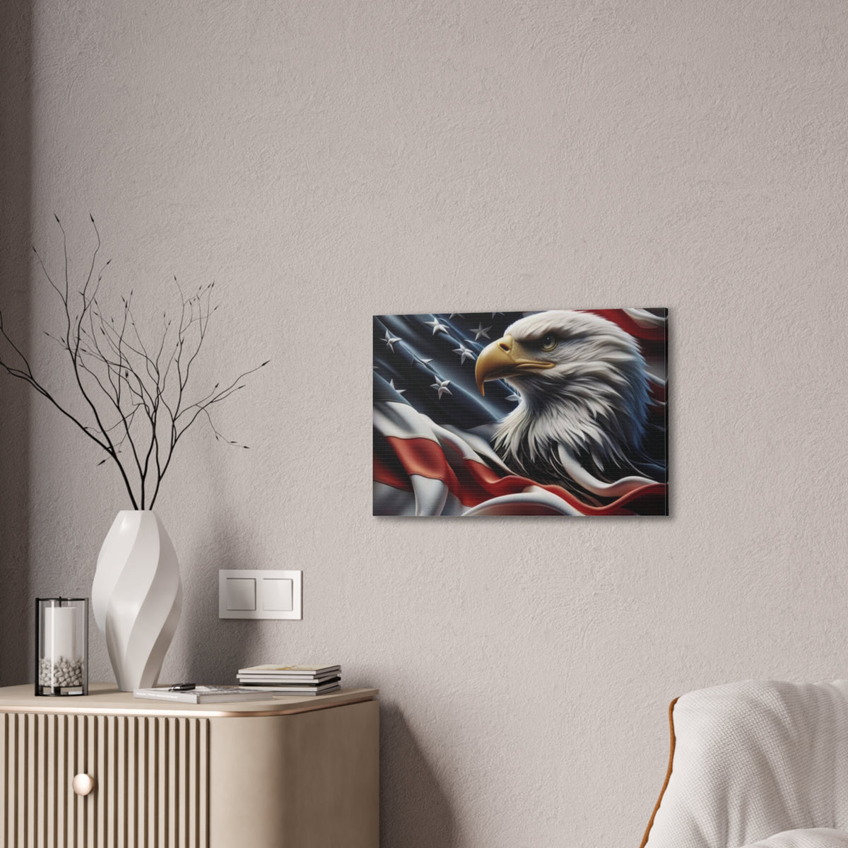Patriotic Eagle Canvas Wall Art - American Flag Background - USA Decor