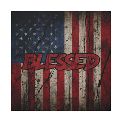 Blessed Canvas Wall Art - Vintage American Flag - Gallery Wrapped - Patriotic Americana Decor - Rustic Flag Art - 35 Sizes