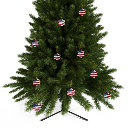 Ceramic Ornaments - White Blessed Print - American Flag Backdrop - Red White & Blue Design (1-10pcs)