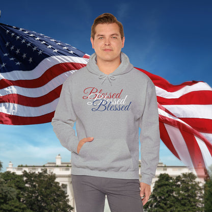 Blessed Hoodie - Patriotic Red White Blue - Unisex Pullover - Front & Back Print - S-5XL