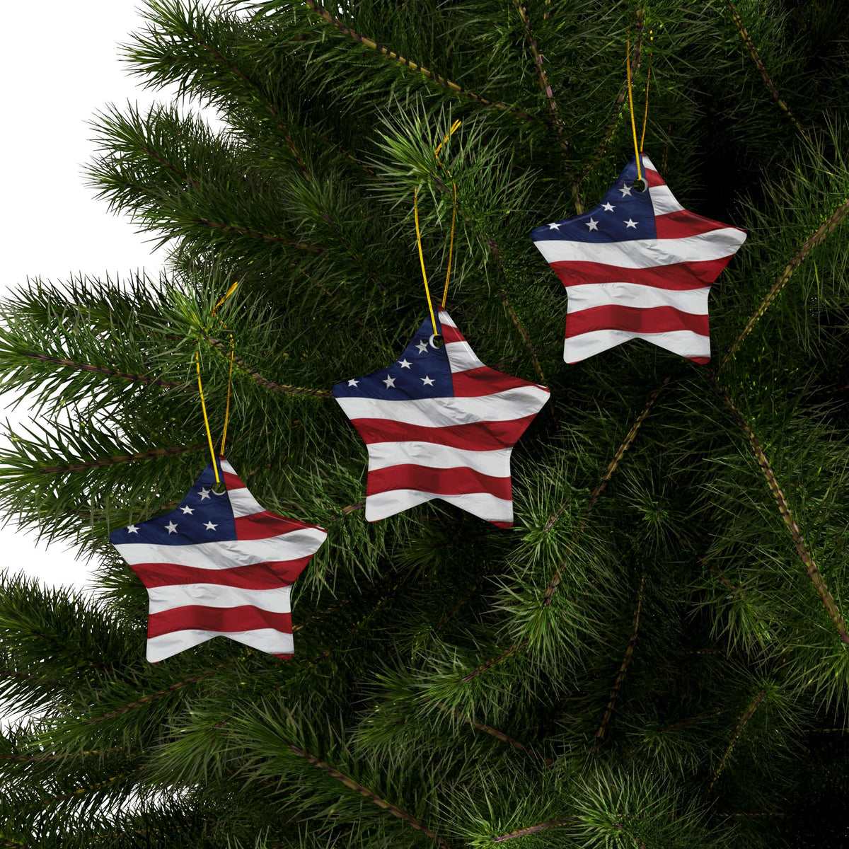 Patriotic - American Flag - Red White & Blue - Ceramic Ornaments - 2-Sided Holiday Decor -  Set of 1, 3, 5, or 10