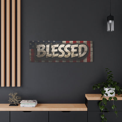 Blessed Vintage American Flag Canvas Wall Art - Patriotic Home Decor