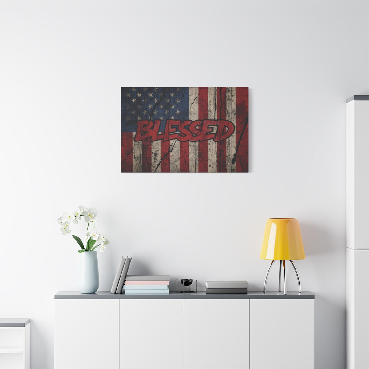 Blessed Canvas Wall Art - Vintage American Flag - Gallery Wrapped - Patriotic Americana Decor - Rustic Flag Art - 35 Sizes