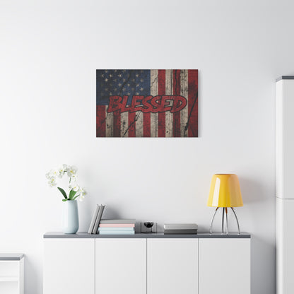 Blessed Canvas Wall Art - Vintage American Flag - Gallery Wrapped - Patriotic Americana Decor - Rustic Flag Art - 35 Sizes