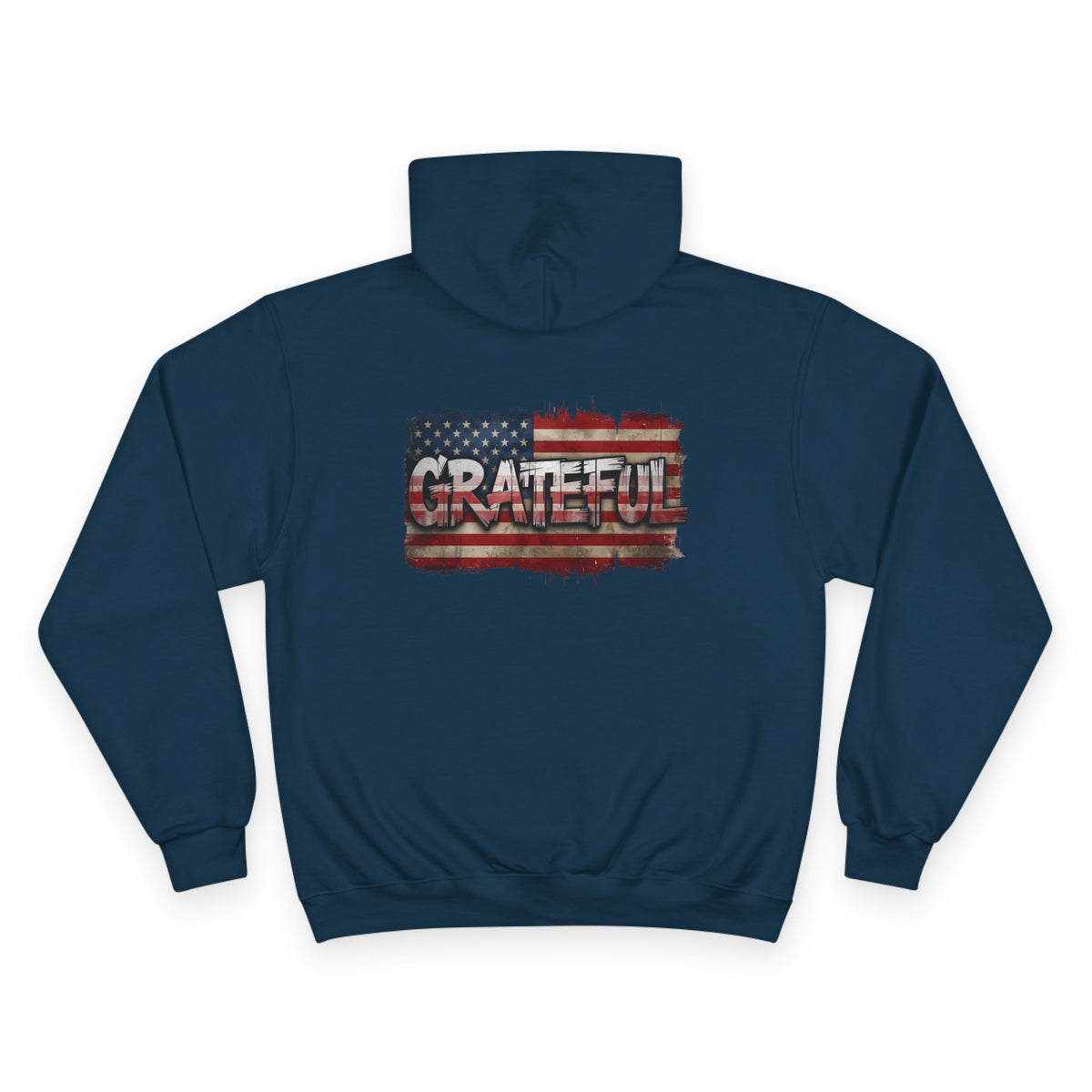 Grateful - Champion Hoodie - Vintage American Flag Design - Red White Blue - Unisex S-3XL