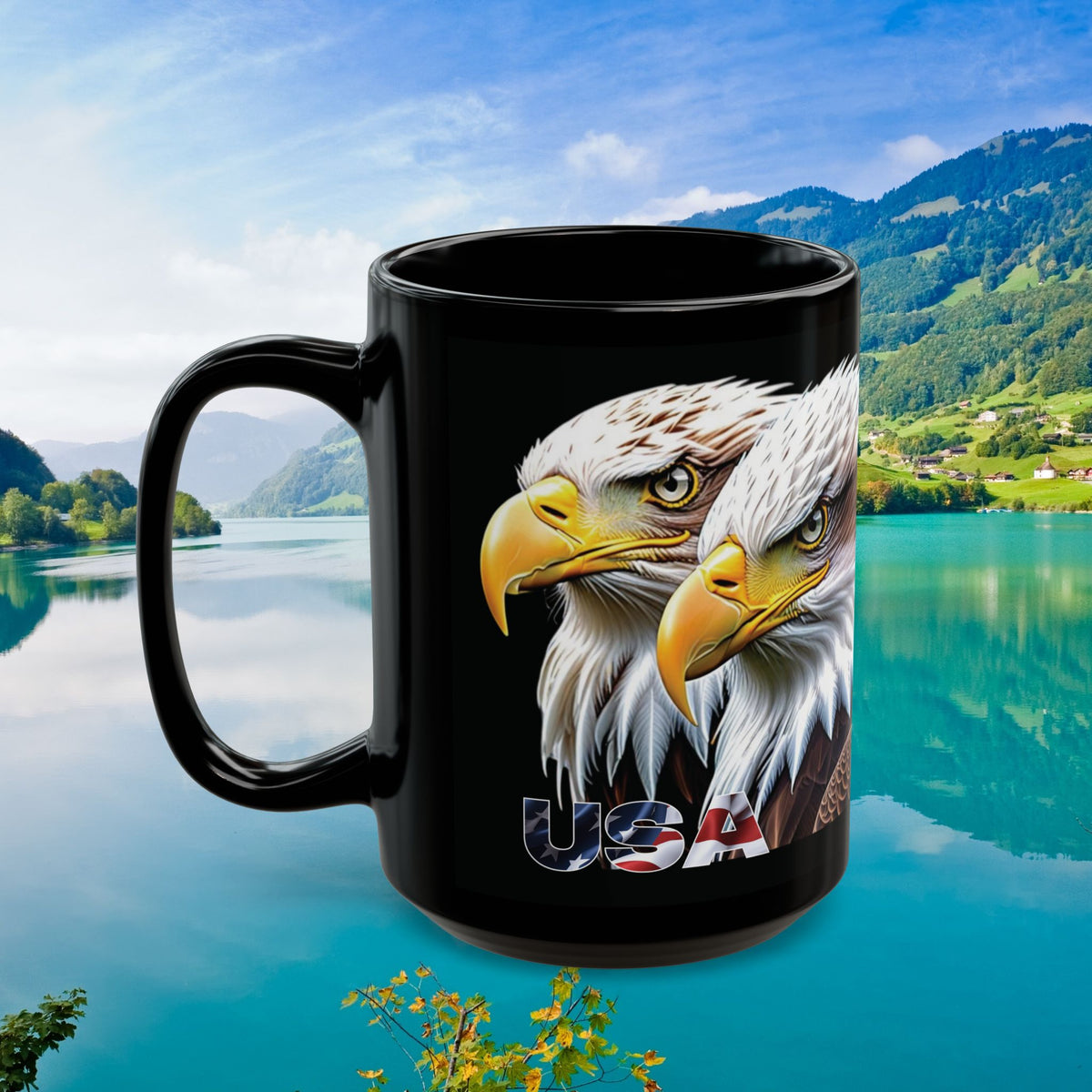 Majestic USA Bald Eagle Black Mug - Patriotic Wildlife Design - 11oz/15oz