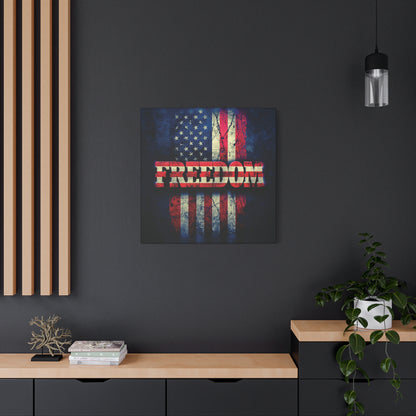 Freedom Canvas Wall Art - Patriotic Vintage American Flag - Gallery Wrapped - Red White Blue - 35 Sizes Available