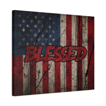 Blessed Canvas Wall Art - Vintage American Flag - Gallery Wrapped - Patriotic Americana Decor - Rustic Flag Art - 35 Sizes