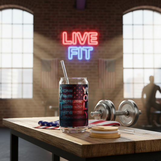 Inspirational Your Only Limit Is You! Sipper Glass - 16oz - Motivational Drinkware - USA Flag Design - Perfect for Gym - Home - Gifts
